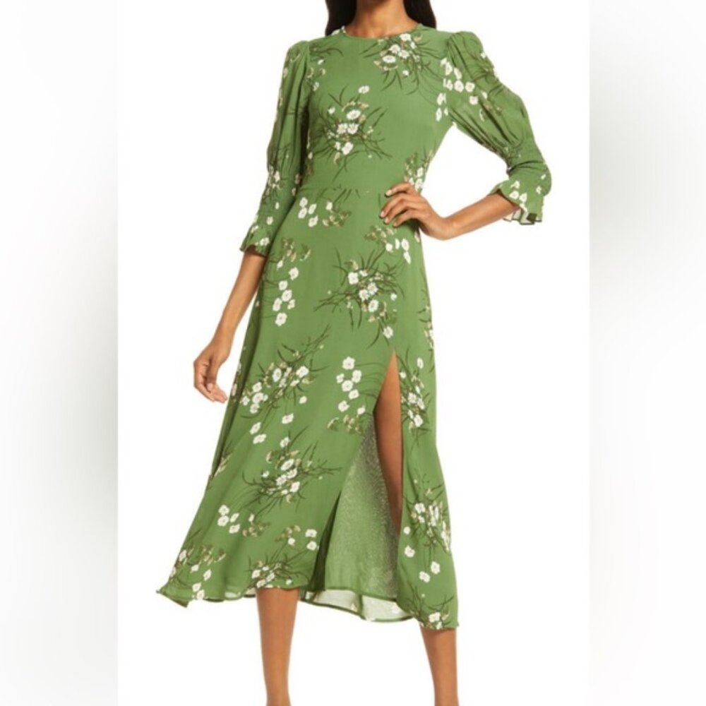 Reformation Green Floral Midi Dress